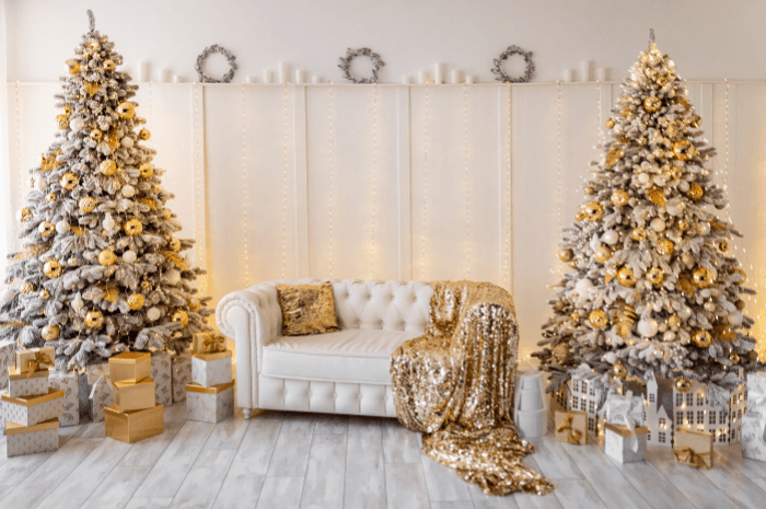Luxurious golden Christmas living room