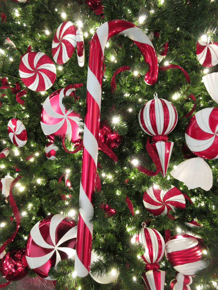 Candy Christmas ornaments in a tree