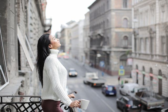 A woman on a balcony