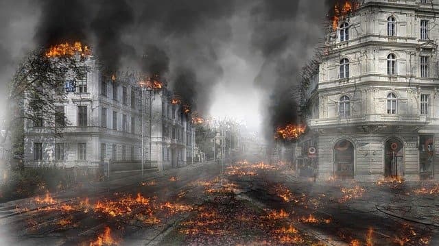 A building on fire