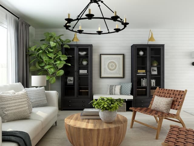 Le style farmhouse est caractérisé par l'utilisation du bois, du noir et du blanc