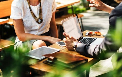A mortgage broker talking with a client