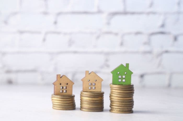 Petites maisons sur des piles d'argent