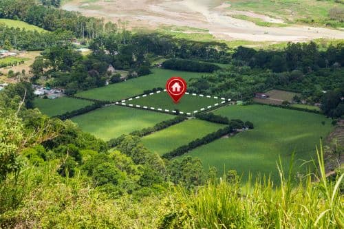 Vue aérienne de la délimitation d'un terrain